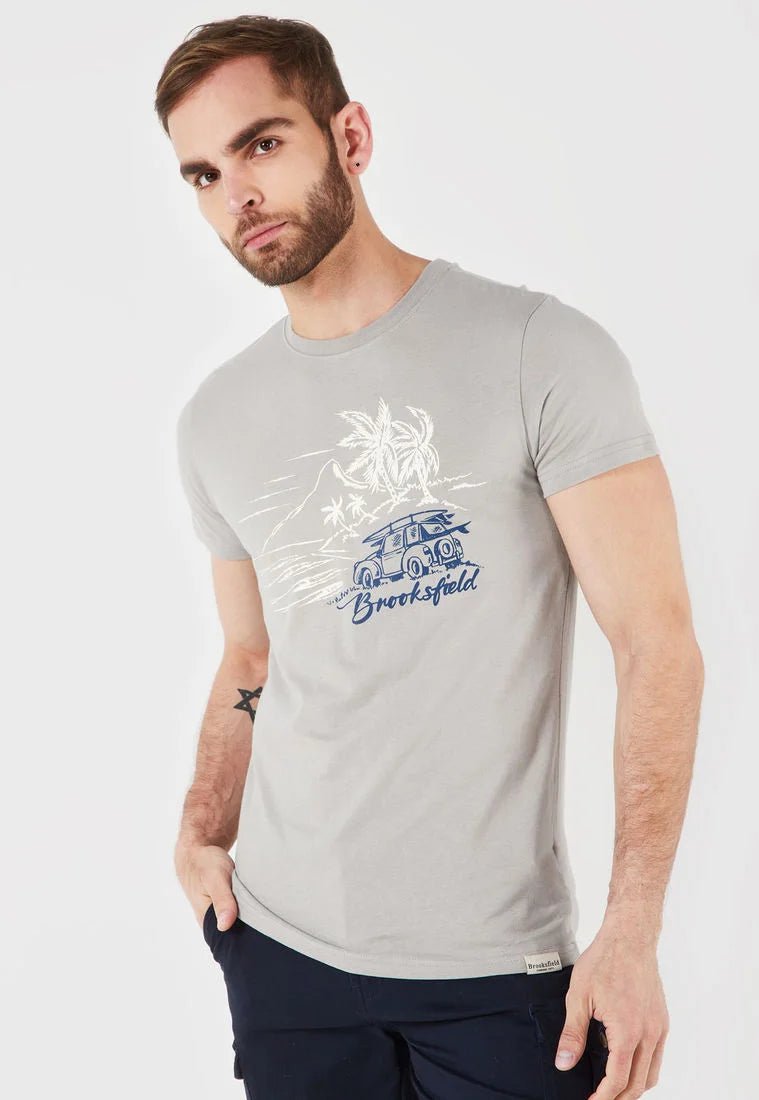 Camiseta para hombre Gris Beige Azul Brooksfield 70080 - Saldos A Huevo